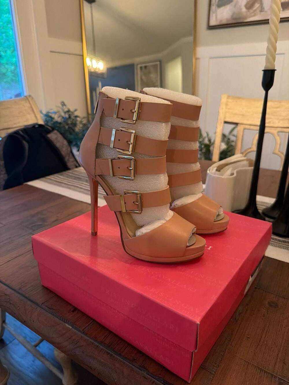 Kristin Cavallari for Chinese Laundry Lark Hazelnut Leather Buckle Heels Size 7